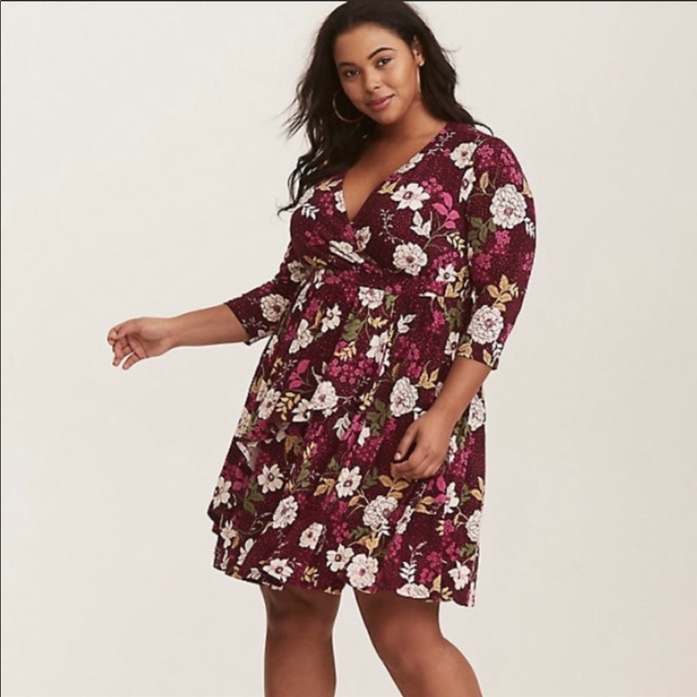 Purple Floral Faux Wrap Dress Torrid